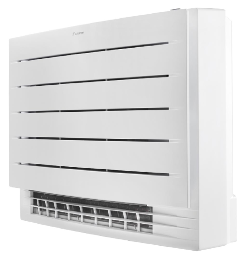 Schuinaanzicht van een vloermodel airco