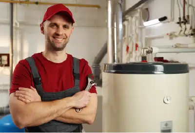 Monteur installeert een HR ketel met water boiler